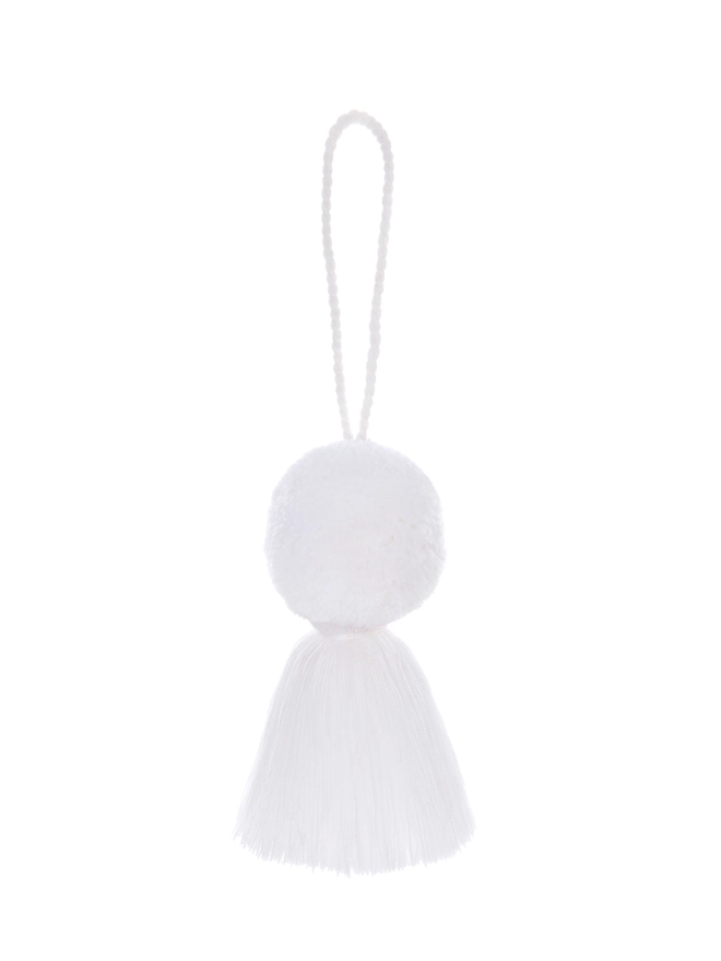 White pm pom tassel christmas bauble decoration 