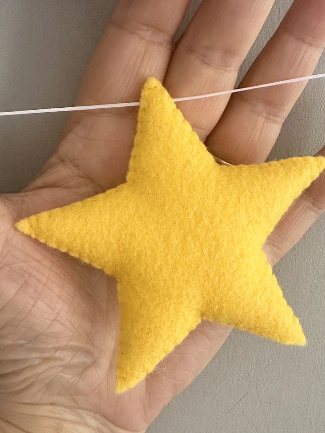 Bright yellow felt star for name garland, hanging in a child’s bedroom, baby gift, nursery decoration, kids bunting 