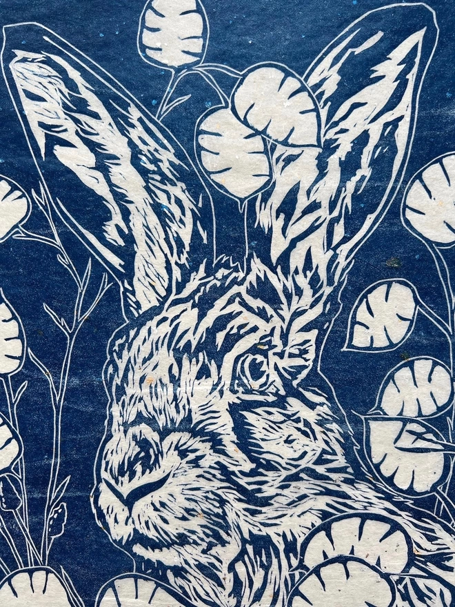 hare head detail from lunaria linocut