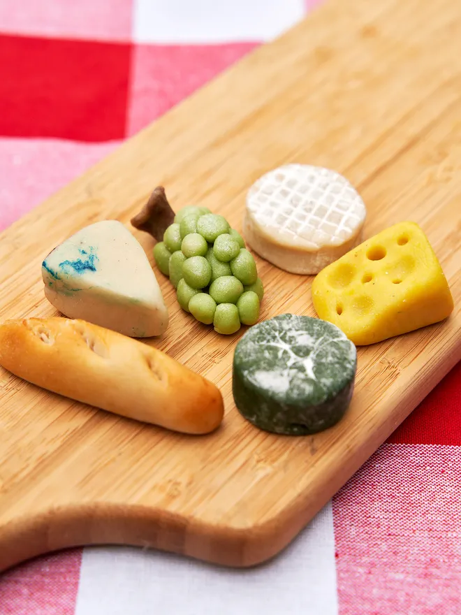 marzipan crafted into a miniature cheese board