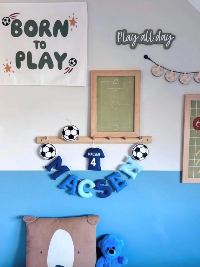Football Name Garland. A football name garland in blues.