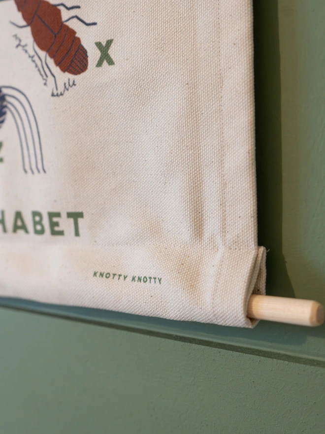 Woodland Alphabet Fabric Banner, close up. 