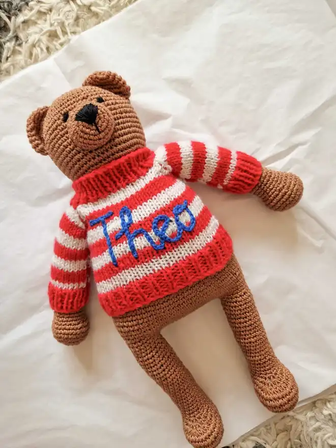 Hand Knit Personalised Striped Bear Or Bunny Jumper