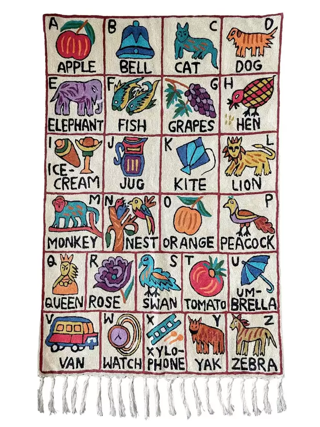 Moppet hand-embroidered alphabet abc tapestry cut out
