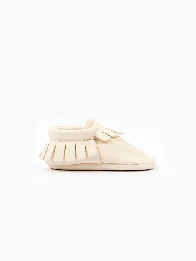 Cream Handmade Leather Baby Moccasins