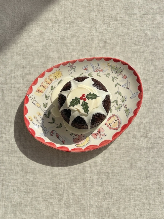 Personalised Christmas Ceramic Plate with Christmas Pudding