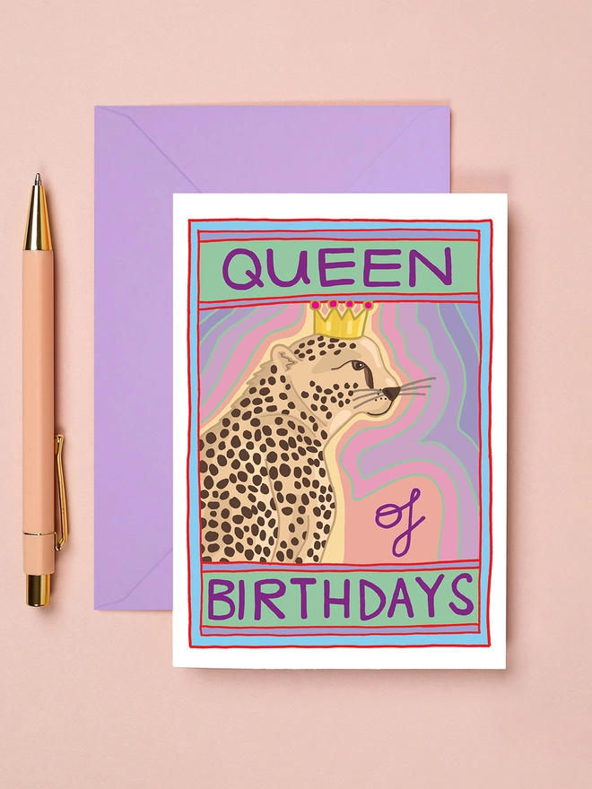 Queen Of Birthdays Card With Lilac Envelope