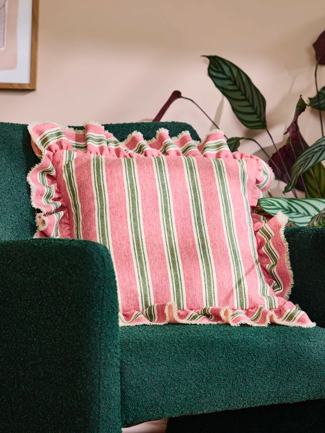 Pink Sherbet Ruffle Cushion. A cushion with pillow insert.