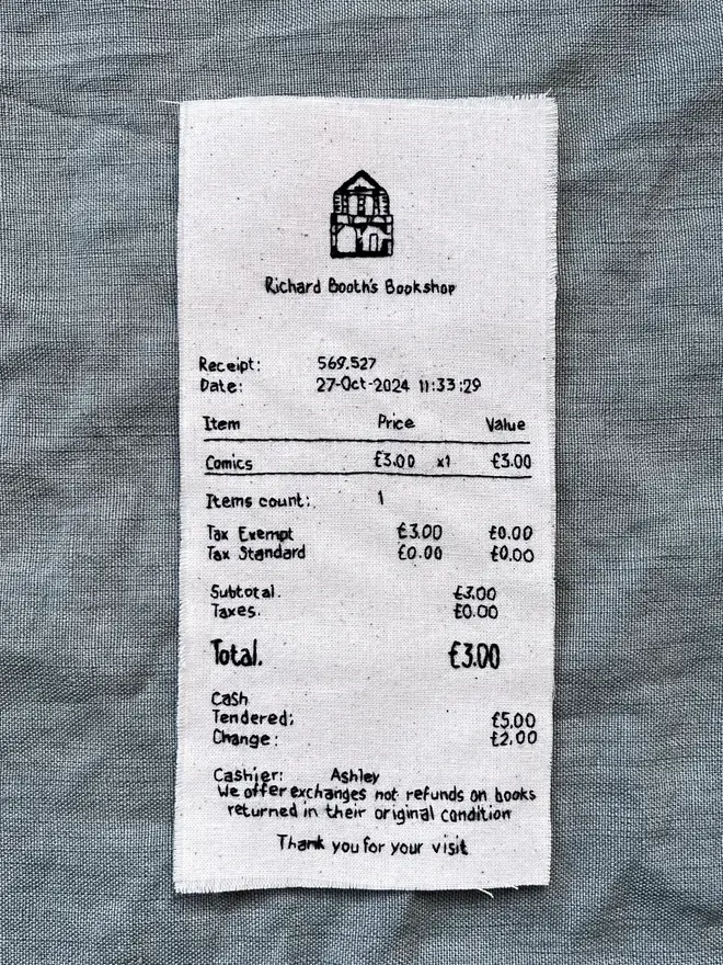 Personalised Embroidered Reciept