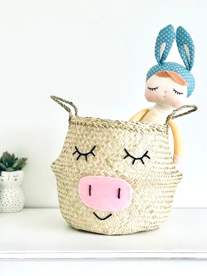 Handwoven Pig Belly Belly Basket