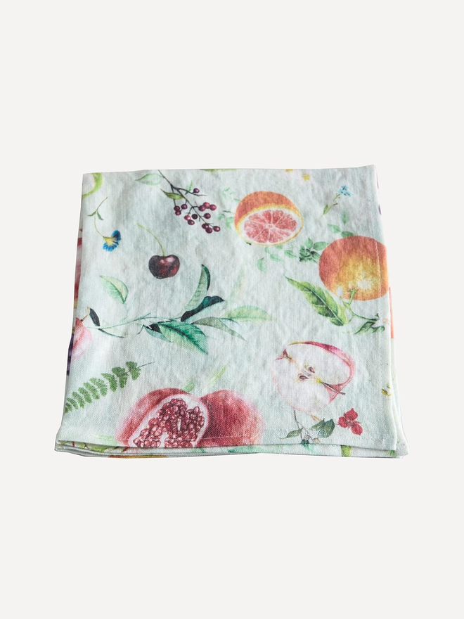 linen napkin printed with fruit