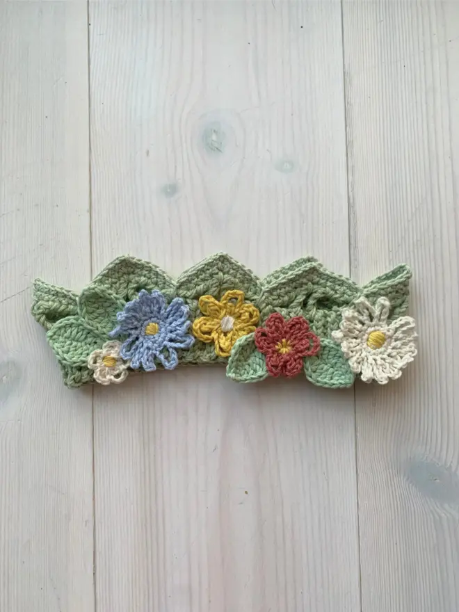 Child wearing Midsummer Solstice Flower Crown sold as a Crochet Kit