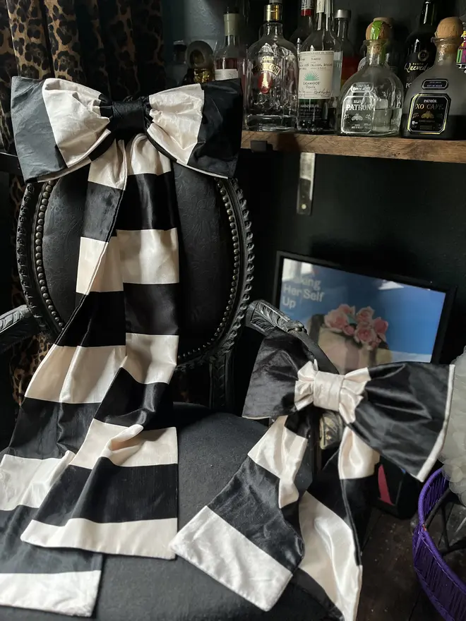 black white velvet stripe bow decoration