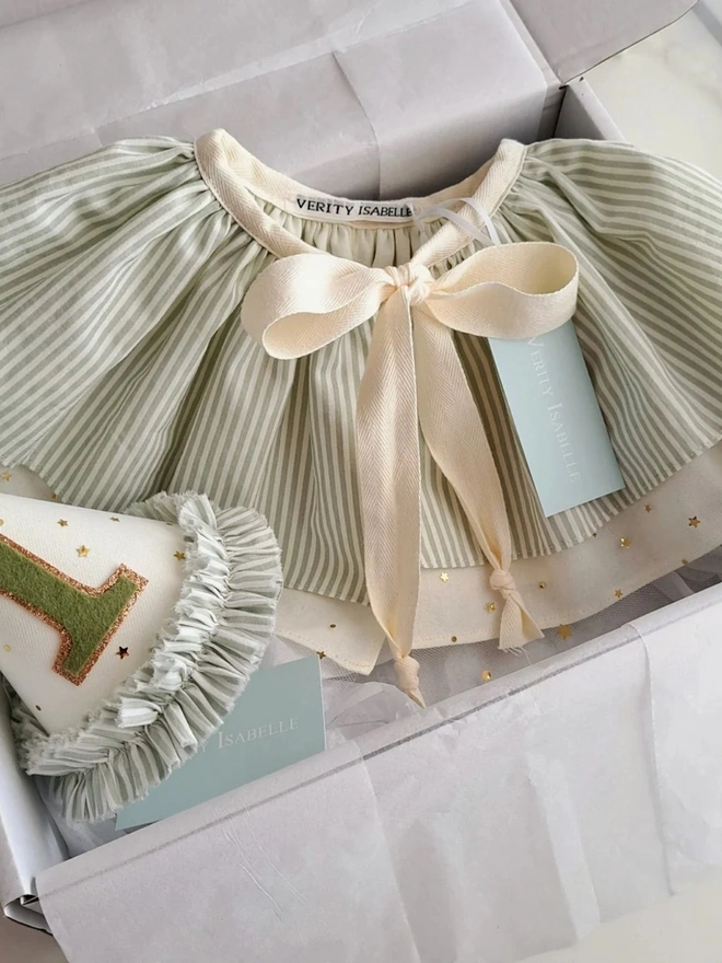 Green Stripe Birthday Hat And Cape 