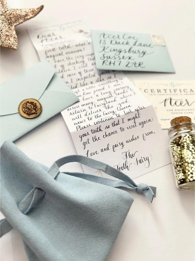 personalised kids' tooth fairy letter with pouch