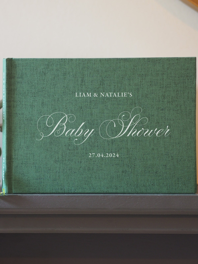 green personalised baby shower guestbook