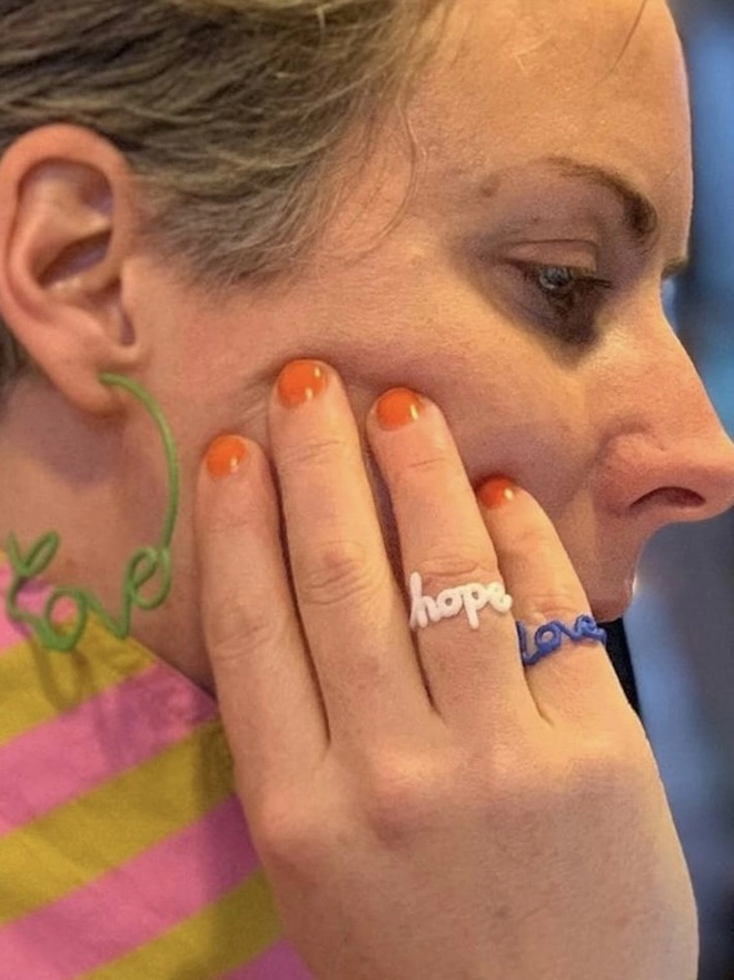 White Hope ring being worn by Jolene from Irregular Sleep Pattern