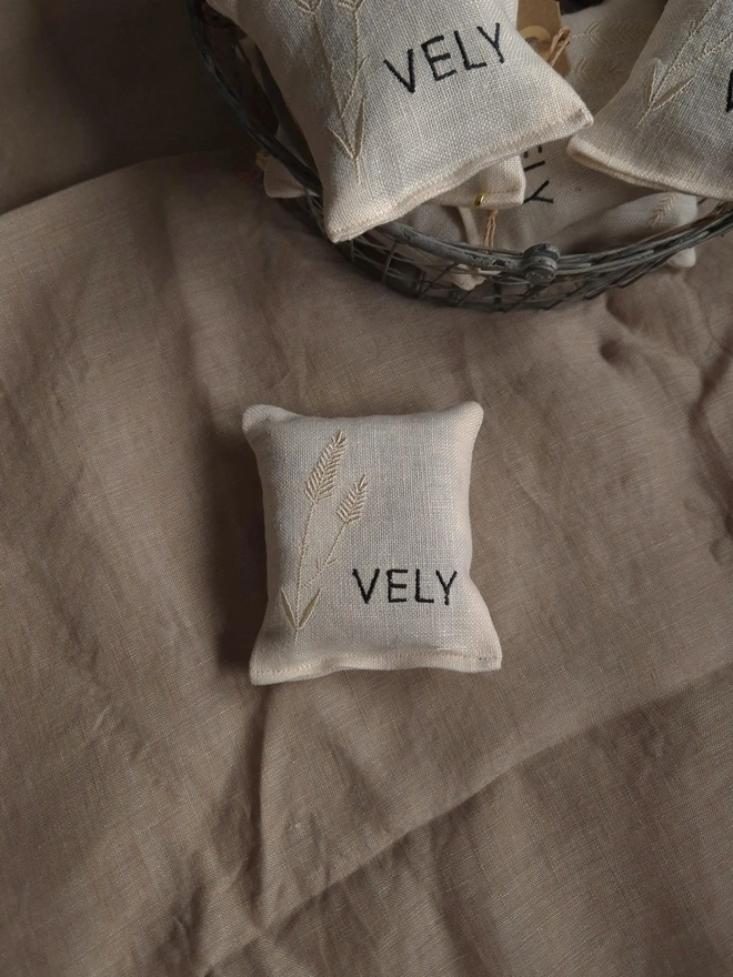 Irish linen embroidered lavender sachet