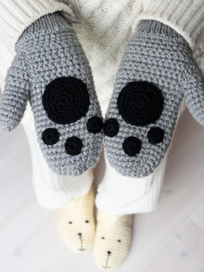 Paw Mittens in Grey - Adult and Child