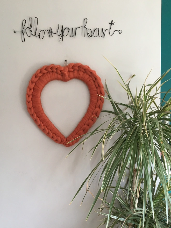 Chunky Knitted Wool 18" Heart Wreath