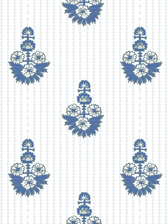 dana illustrated floral wallpaper. a white and blue patterned wallpaper.