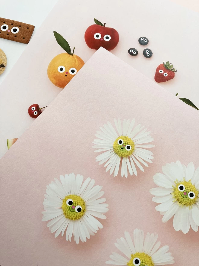A selection of A3 Prints. Daisys with faces. 