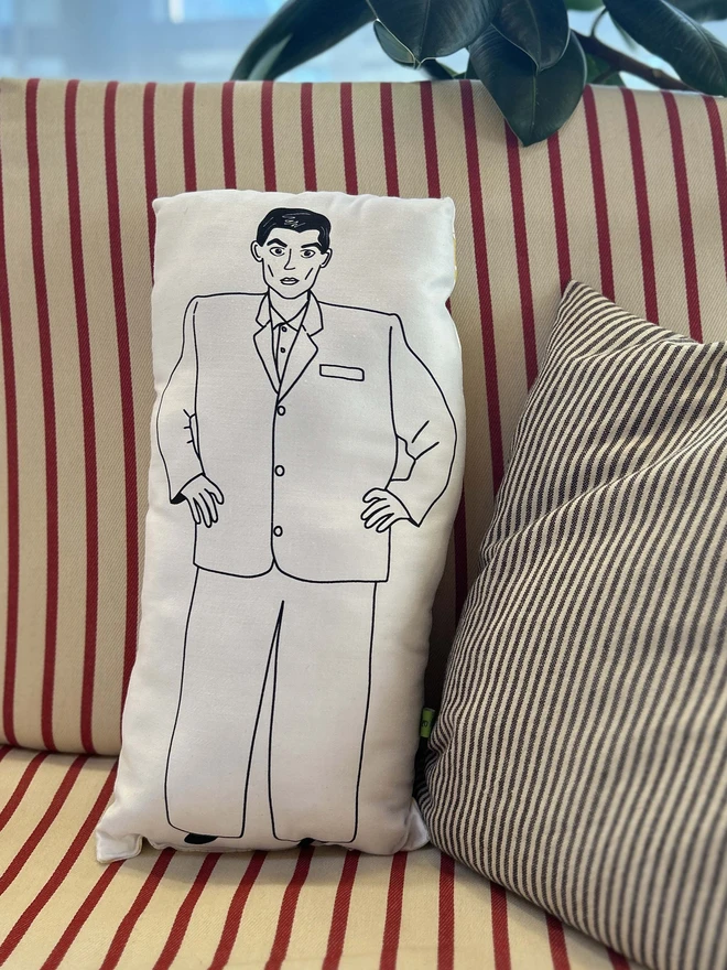 Illustrated cushion featuring David Byrne