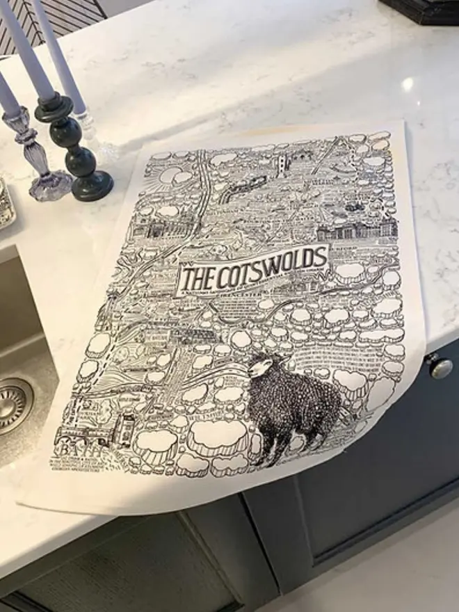 Cotswolds Print Tea Towel Island
