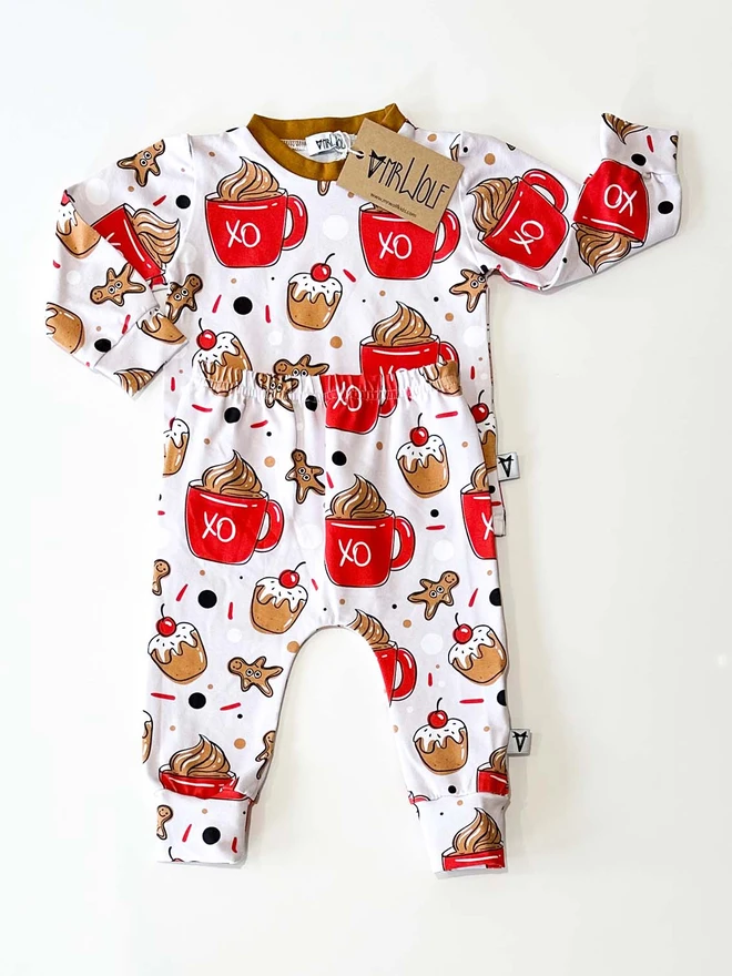 Baby and toddler lounge set in a festive Christmas hot cocoa print