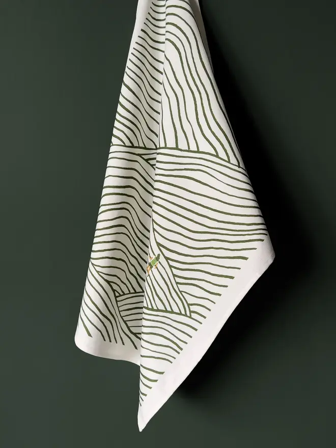 walking mountain stripe pattern tea towel