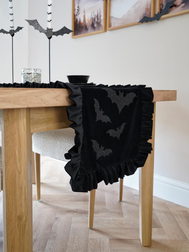 bat black velvet table runner
