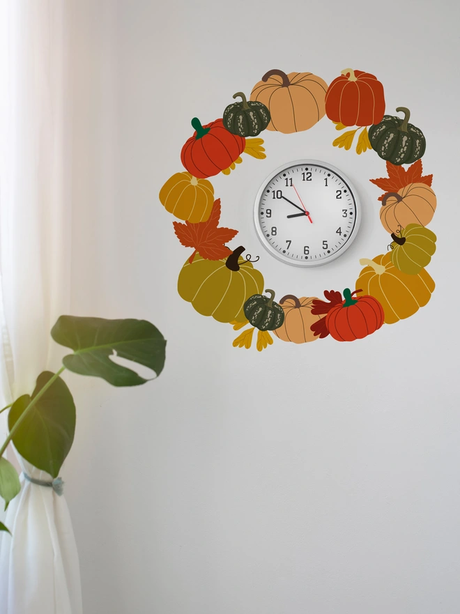 Pumpkin Wreath Wall Sticker for Fall and Halloween Home Decor