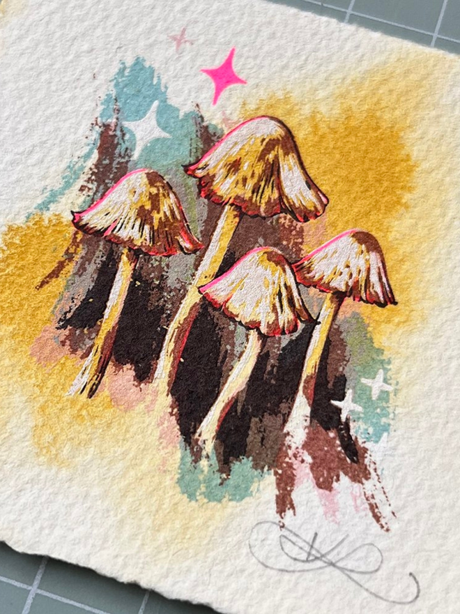 'The Daybreak Dancers' Miniature Screenprint & Watercolour