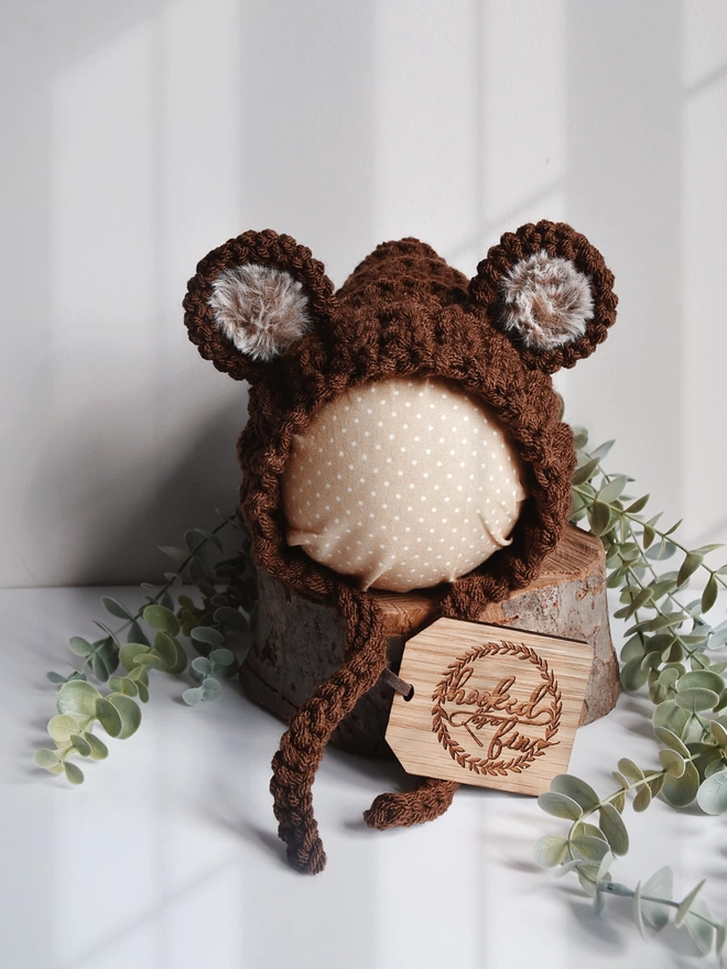 Fluffy handmade bear hat for baby