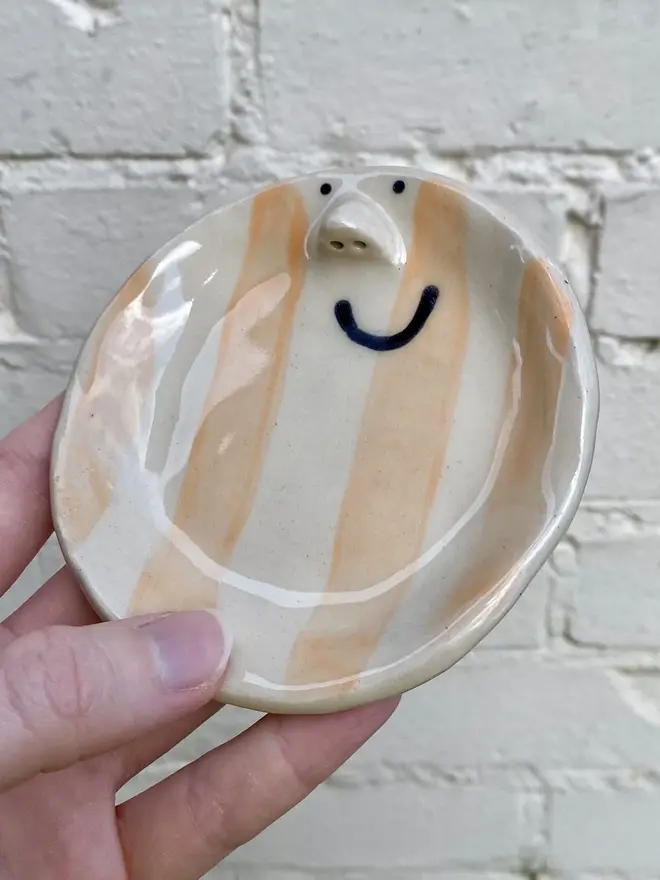 orange stripe handmade ceramic trinket dish