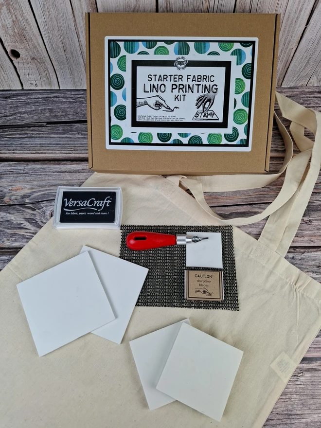 Basic Lino Fabric Carving and Printing Craft Kit with fabric ink stamp pad