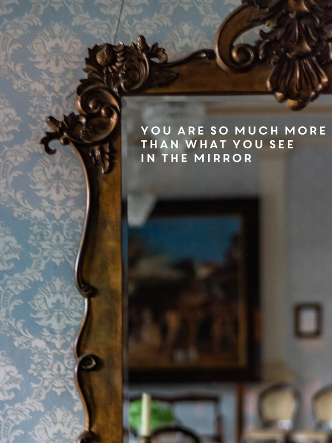 vinyl mirror sticker with positive affirmation on mirror