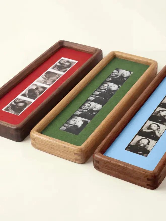 Mid Green Mounted Photobooth Solid Wood Frame, against a white background . 