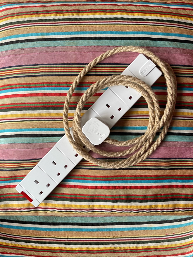 Lola's Leads Jute Fabric Covered Extension Cable 6 Sockets