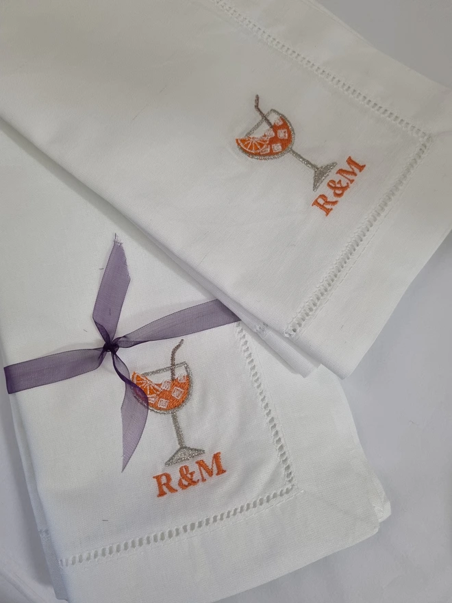 Personalised embroidered  cocktail Spritz Napkins