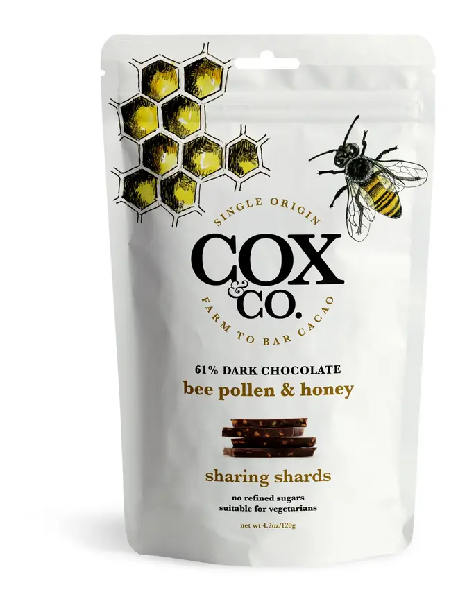 Cox&Co Sharing Shards Pouch - Bee Pollen & Honey, a shard pouch sitting on a table surface. 