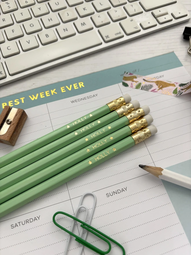 Personalised Pastel Green Colour HB Pencils