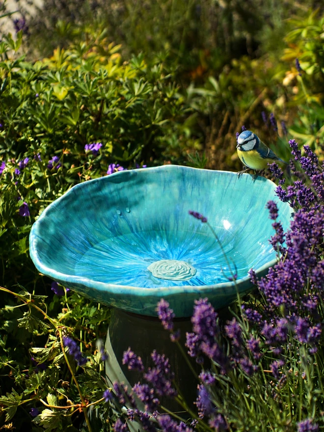 ceramic bird bath, jenny hopps pottery