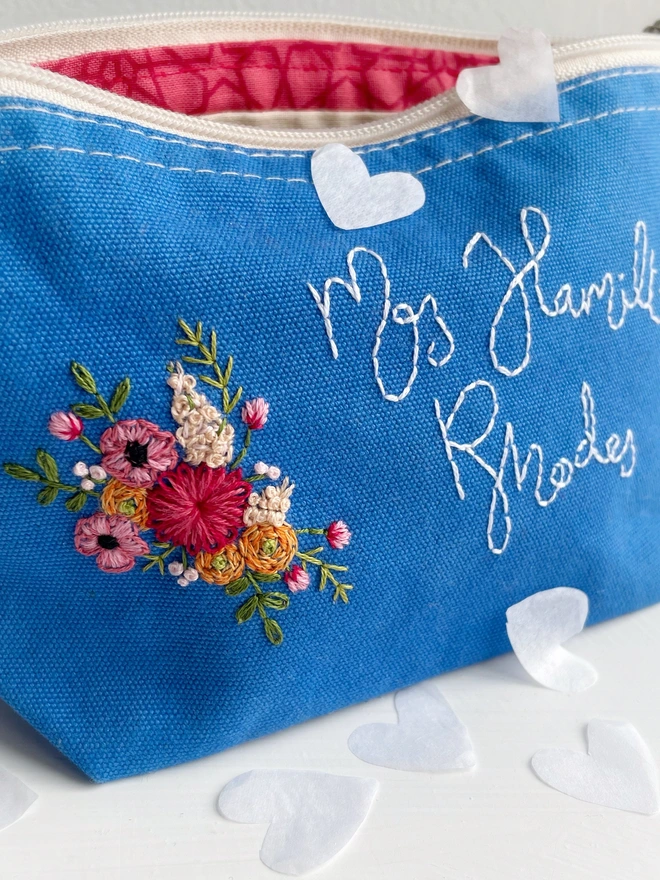 Hand embroidered make-up bag