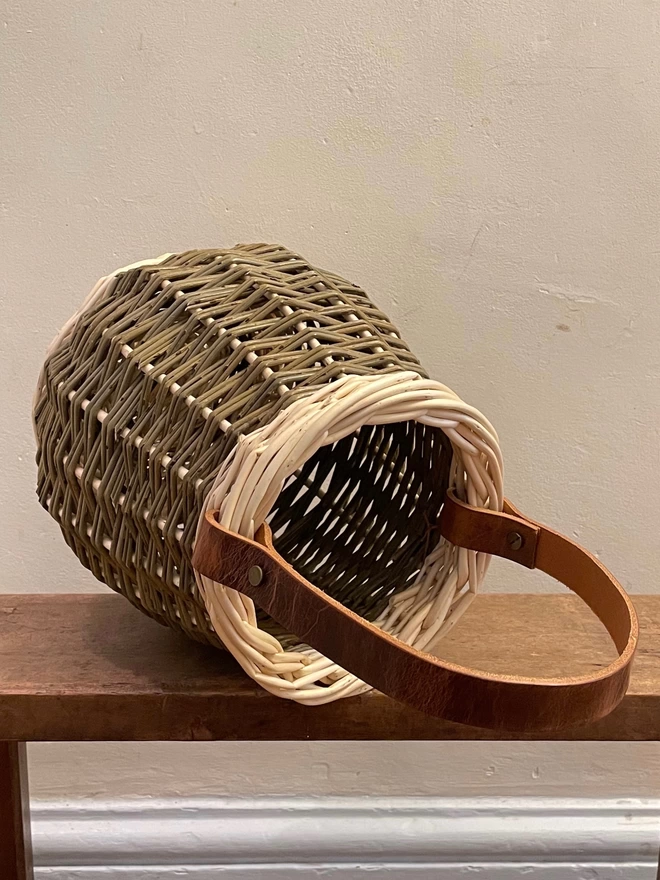 willow basket handbag oval round handcrafted leather natural