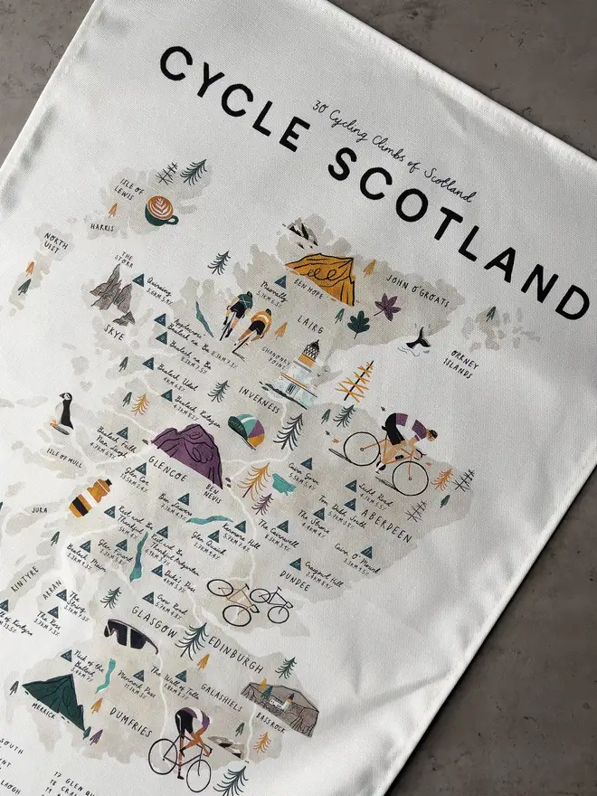 cycle scotland map tea towel