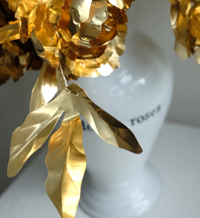 CLose up of brass peony flowers by artist Debbie Fairbrass