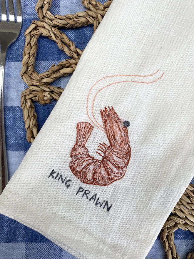 King Prawn Embroidered Napkin