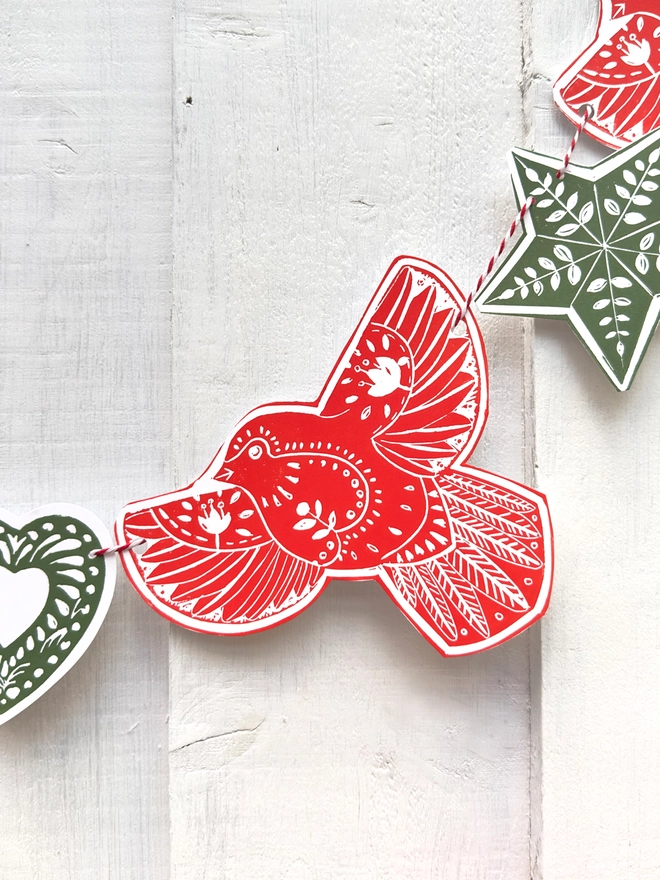 'When Robins Appear' Hand Printed Traditional Nordic Linocut Garland