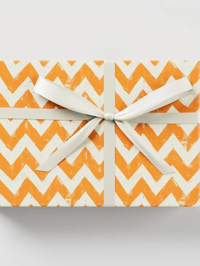Orange Zig Zag Block Print Wrapping Paper